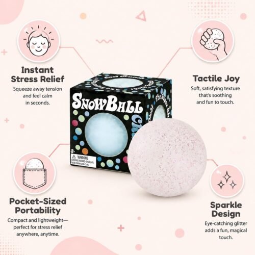 NeeDoh Snowball – slow rebound squish toy (2/6) NeeDoh Snowball pink stress ball on a desk — Image 2 of 6