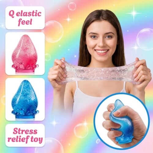 NeeDoh Dream Drop – Blue Squish Toy (3/7) Blue NeeDoh Dream Drop raindrop squish toy resting on a translucent stand — Image 3 of 7
