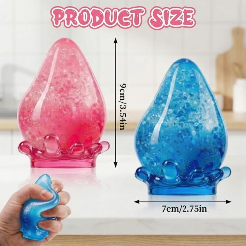 NeeDoh Dream Drop – Blue Squish Toy (7/7) Blue NeeDoh Dream Drop raindrop squish toy resting on a translucent stand — Image 7 of 7