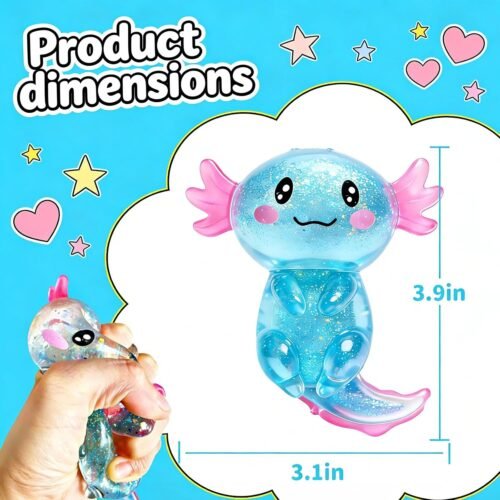 Pink and blue glitter axolotl squishy toy 2-pack — Image 3 of 10