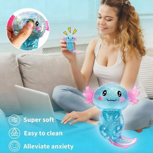 Pink and blue glitter axolotl squishy toy 2-pack — Image 4 of 10