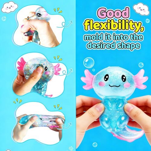 Pink and blue glitter axolotl squishy toy 2-pack — Image 7 of 10