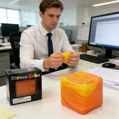 NeeDoh Nice Cube Swirl – Unique Marbled Squish Cube (5/8) Orange marbled NeeDoh Nice Cube Swirl squish cube — Image 5 of 8
