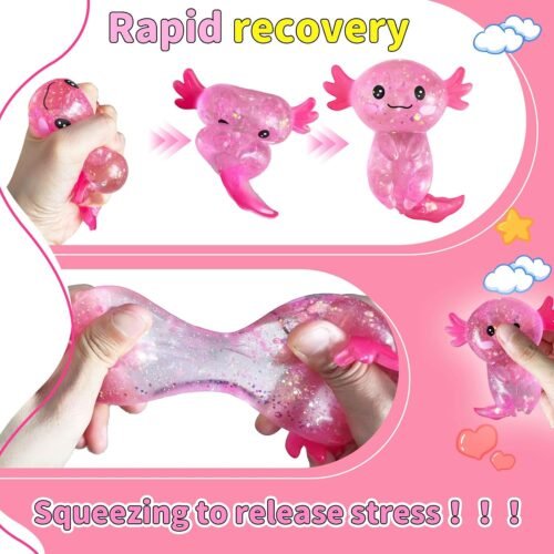 Pink and blue glitter axolotl squishy toy 2-pack — Image 6 of 10