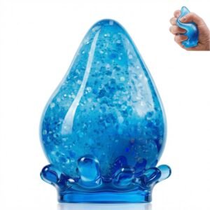 Blue NeeDoh Dream Drop raindrop squish toy resting on a translucent stand — Image 1 of 7