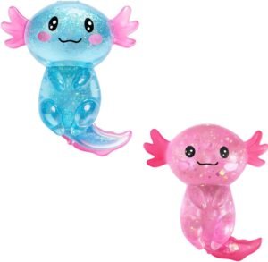 Pink and blue glitter axolotl squishy toy 2-pack — Image 1 of 10