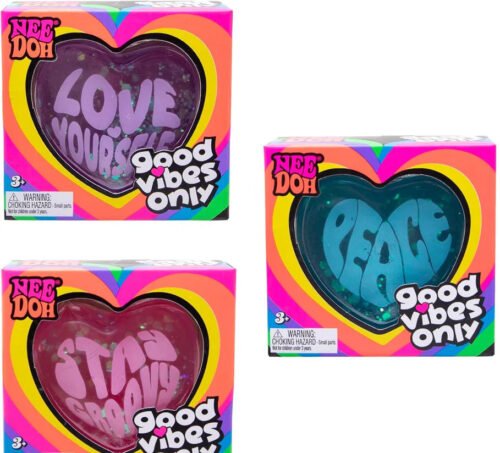NeeDoh Good Vibes Only translucent glitter heart fidget toy with a surprise message — Image 1 of 1